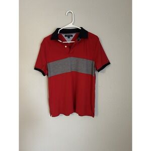 Tommy Hilfiger Men's Red Colorblock Polo Shirt M Short Sleeve Collared